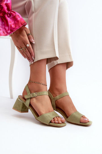 Sandalias de mujer verdes de ante sintético con bloque Leiša 2