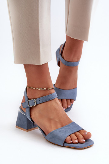 Sandalias de mujer en ante orgánico, color azul leisha
