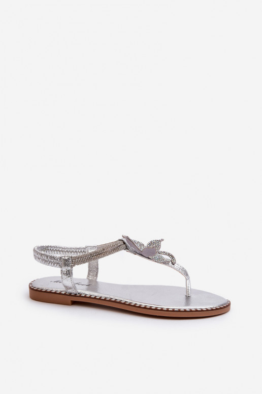 Sandalias planas para mujer con flores en color plateado Edoni