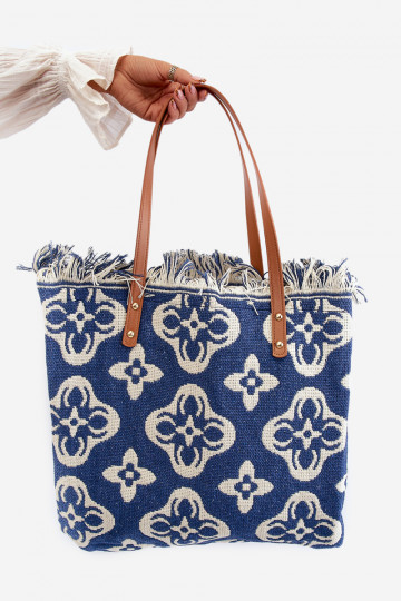 Wzorzysta Bolso Trenzado/Bolso De Playa Azul Marino Sadhara