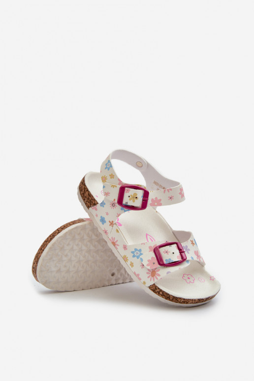 sandalias Infantiles de flores con hebillas en color blanco Memoria
