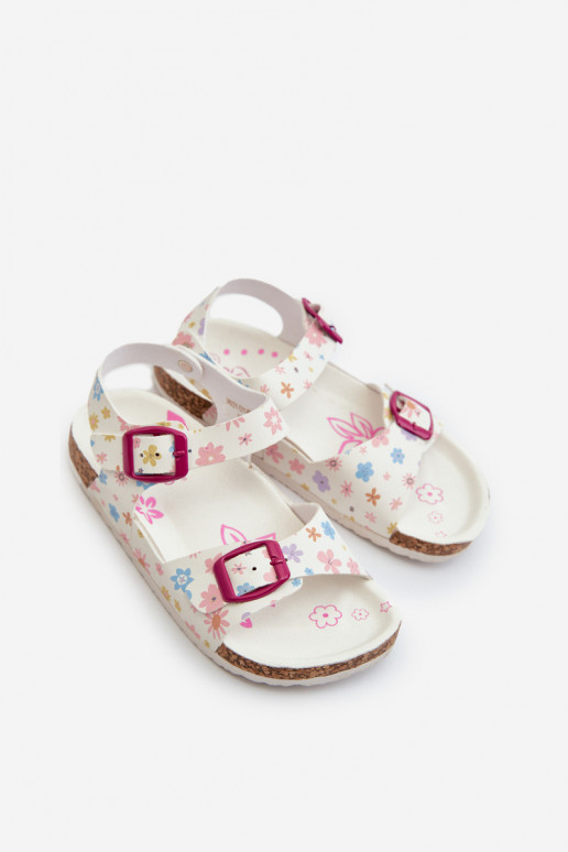 sandalias Infantiles de flores con hebillas en color blanco Memoria