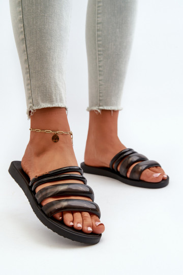 Pantuflas planas de goma para mujer 26727 Ipanema Puffer Tiras Fem color negro