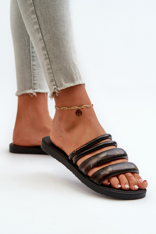 Pantuflas planas de goma para mujer 26727 Ipanema Puffer Tiras Fem color negro