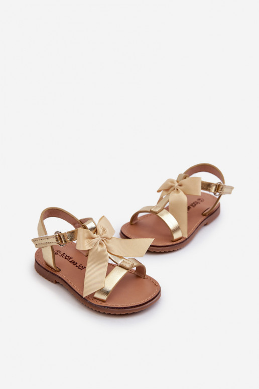 sandalias Infantil con cintas con cierres adhesivos color dorado Joratia