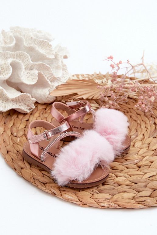 sandalias Niños con cierres adhesivos con pelo rosa Rosavere