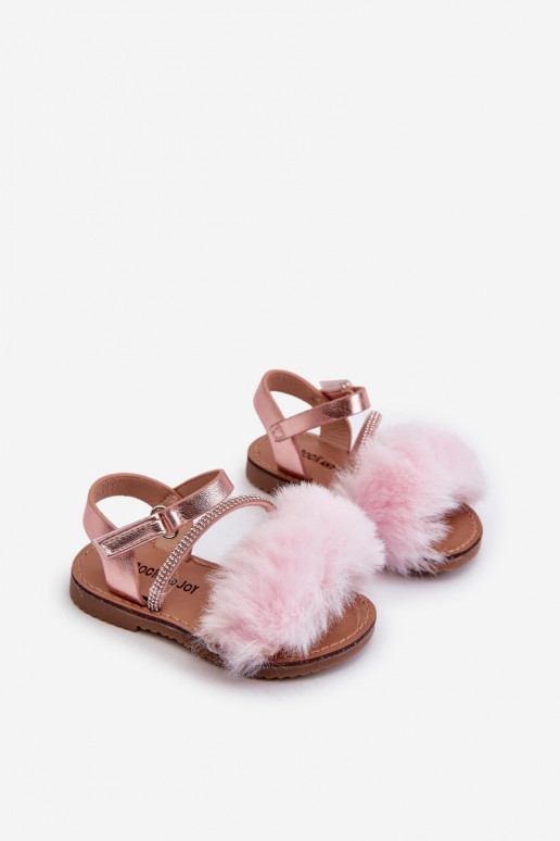 sandalias Niños con cierres adhesivos con pelo rosa Rosavere