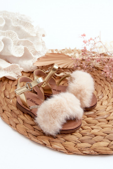 sandalias Infantiles con cierres adhesivos con pelo, color dorado Rosavere