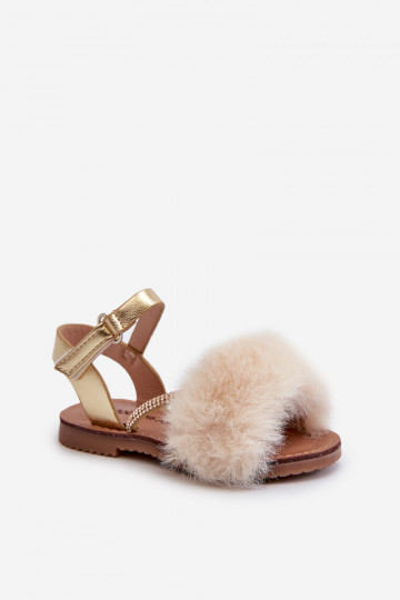 sandalias Infantiles con cierres adhesivos con pelo, color dorado Rosavere 2