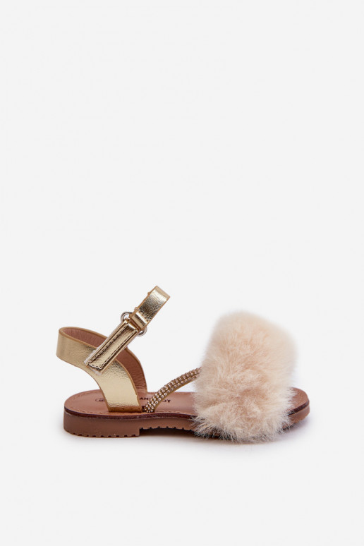 sandalias Infantiles con cierres adhesivos con pelo, color dorado Rosavere