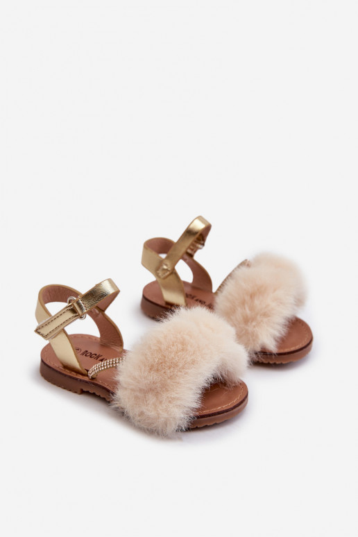 sandalias Infantiles con cierres adhesivos con pelo, color dorado Rosavere