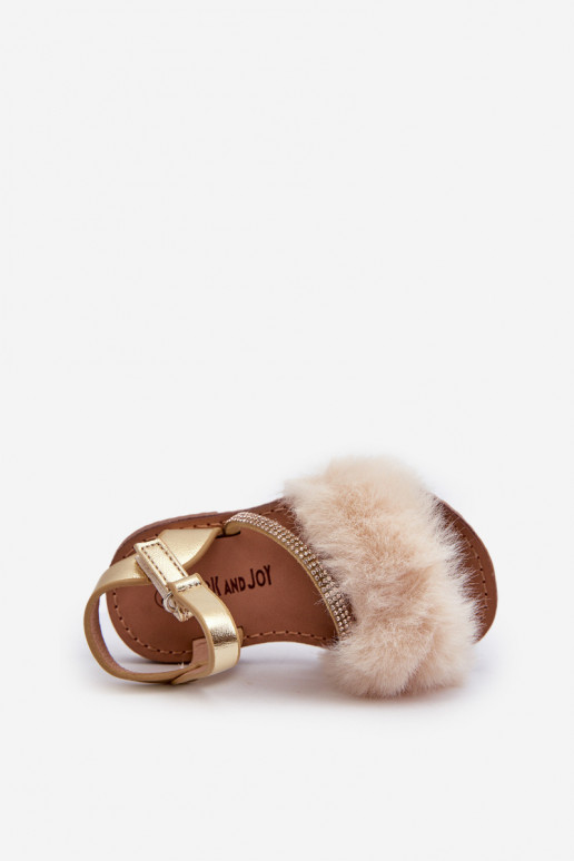 sandalias Infantiles con cierres adhesivos con pelo, color dorado Rosavere