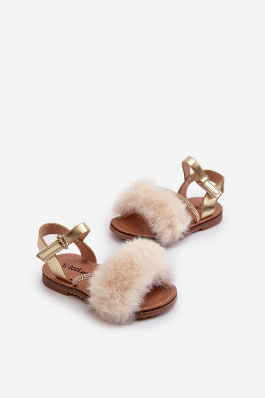 sandalias Infantiles con cierres adhesivos con pelo, color dorado Rosavere