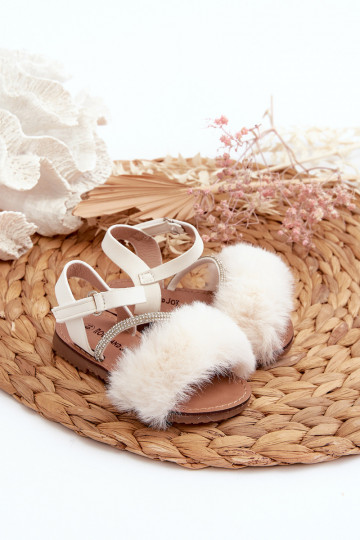 sandalias Infantiles con cierres adhesivos con pelo en color blanco Rosavere