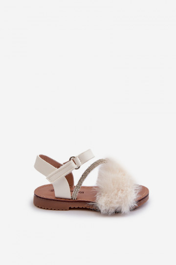 sandalias Infantiles con cierres adhesivos con pelo en color blanco Rosavere 2
