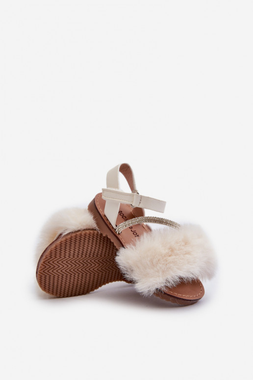 sandalias Infantiles con cierres adhesivos con pelo en color blanco Rosavere