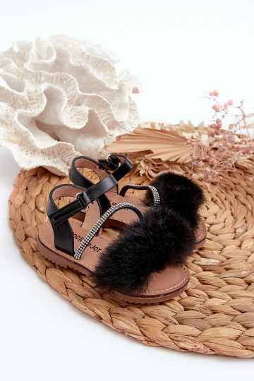 sandalias Infantil con cierres adhesivos con pelo color negro Rosavere