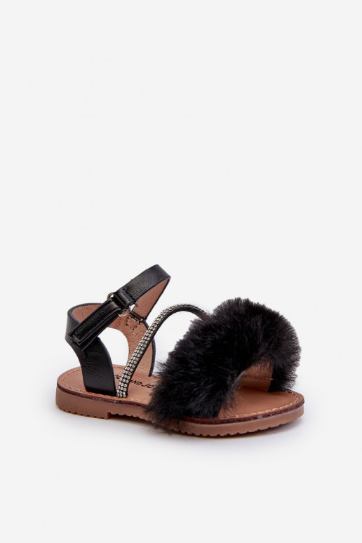 sandalias Infantil con cierres adhesivos con pelo color negro Rosavere