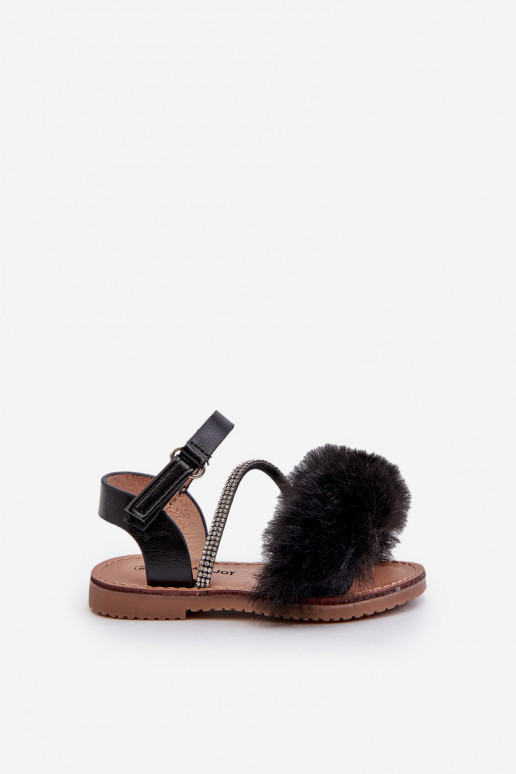 sandalias Infantil con cierres adhesivos con pelo color negro Rosavere