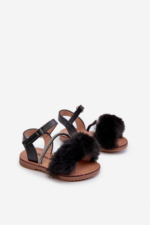 sandalias Infantil con cierres adhesivos con pelo color negro Rosavere