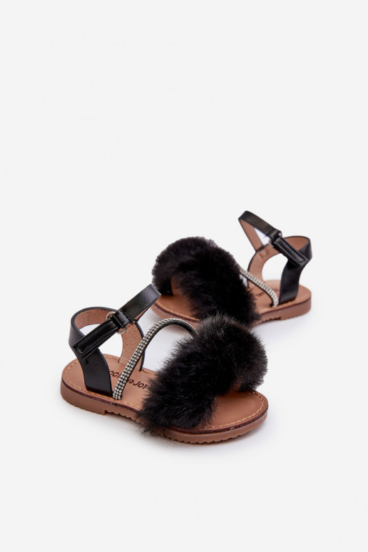 sandalias Infantil con cierres adhesivos con pelo color negro Rosavere