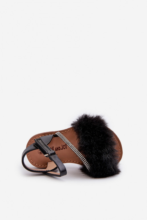 sandalias Infantil con cierres adhesivos con pelo color negro Rosavere
