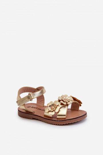 sandalias Infantil Ozdobione con motivos florales con cierres adhesivos color oro Fagossa 2