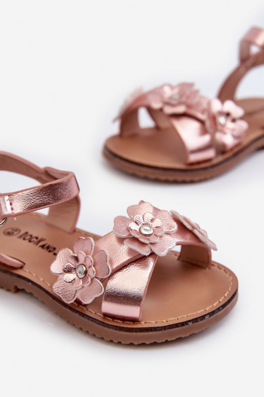 sandalias Infantil Ozdobione con motivos florales con cierres adhesivos rosa Fagossa