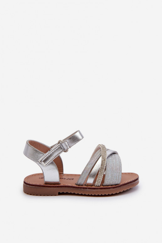 con brillos Sandalias infantiles con cierres adhesivos color plata Delphina
