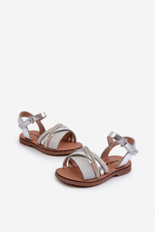 con brillos Sandalias infantiles con cierres adhesivos color plata Delphina