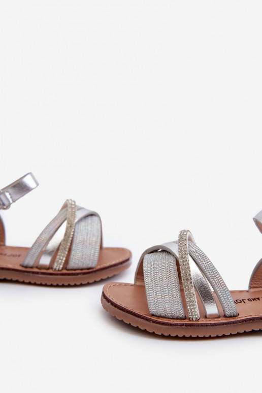 con brillos Sandalias infantiles con cierres adhesivos color plata Delphina