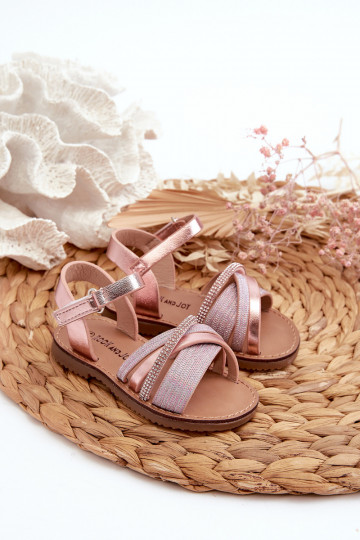 con brillos Sandalias infantiles con cierres adhesivos rosa Delphina
