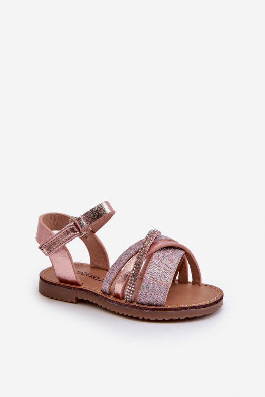con brillos Sandalias infantiles con cierres adhesivos rosa Delphina