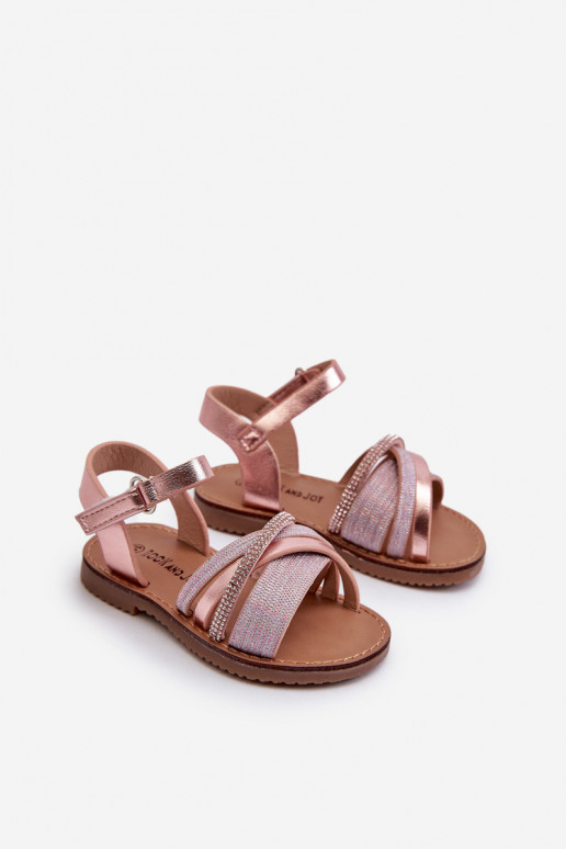 con brillos Sandalias infantiles con cierres adhesivos rosa Delphina