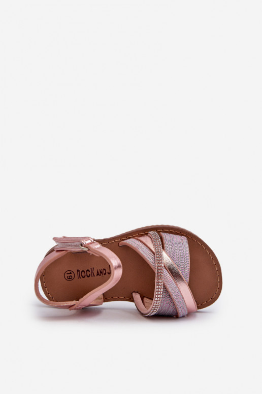con brillos Sandalias infantiles con cierres adhesivos rosa Delphina