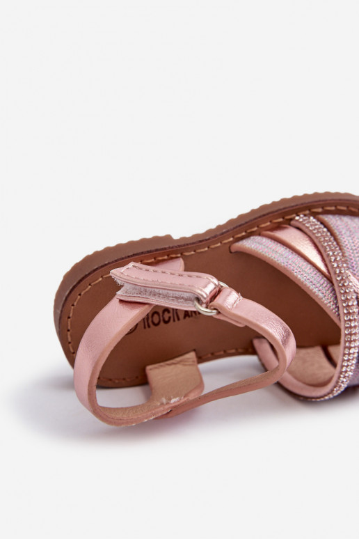 con brillos Sandalias infantiles con cierres adhesivos rosa Delphina