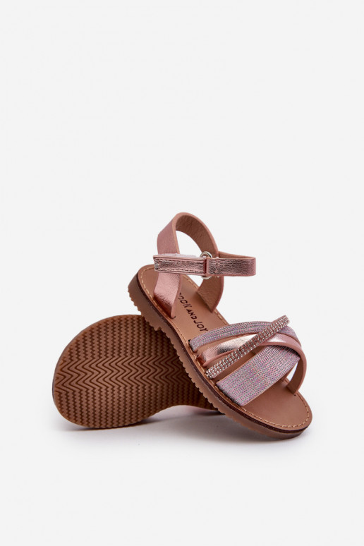 con brillos Sandalias infantiles con cierres adhesivos rosa Delphina