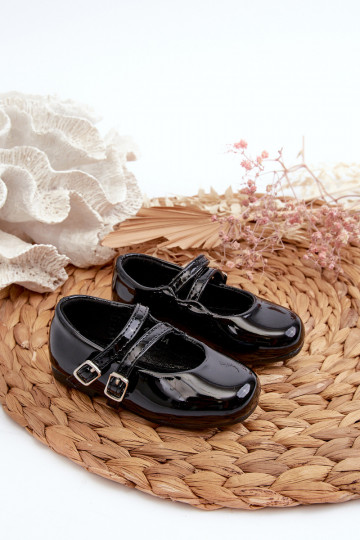 bailarinas efecto barniz Infantil con tirantes negro Margenis