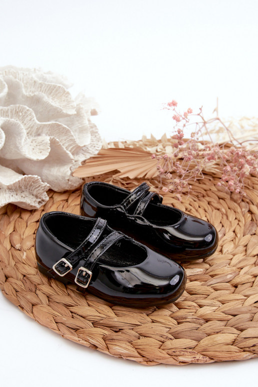 bailarinas efecto barniz Infantil con tirantes negro Margenis