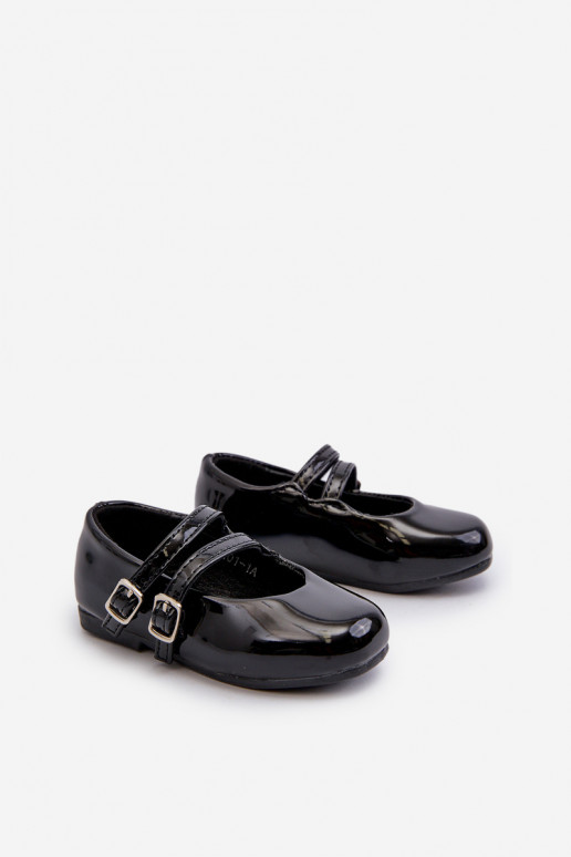 bailarinas efecto barniz Infantil con tirantes negro Margenis