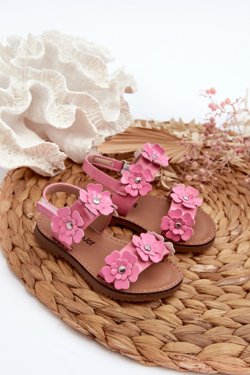 Sandalias lacadas Infantil Ozdobione con motivos florales rosa Tinette