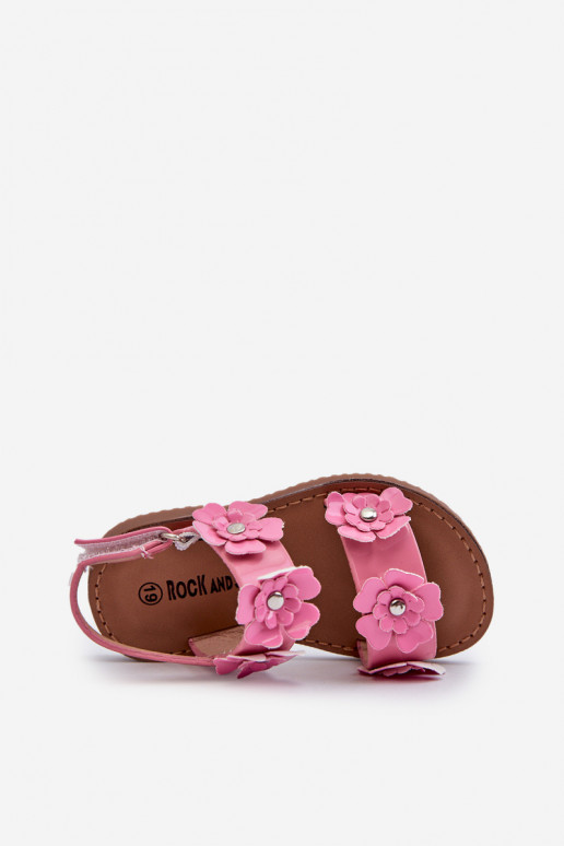 Sandalias lacadas Infantil Ozdobione con motivos florales rosa Tinette
