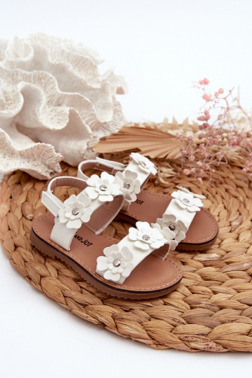 Sandalias lacadas Ozdobione Infantil con motivos florales Tinette en blanco
