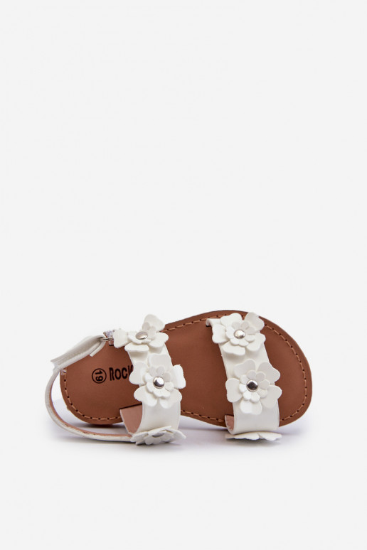 Sandalias lacadas Ozdobione Infantil con motivos florales Tinette en blanco