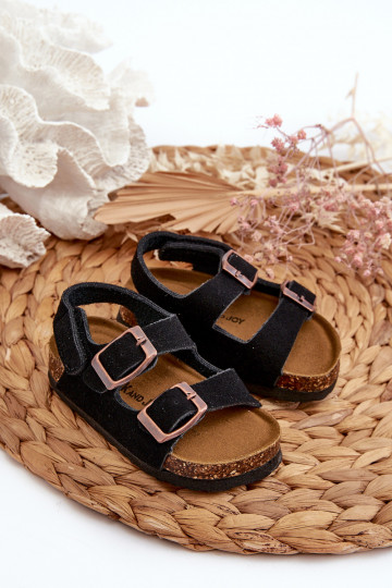 sandalias Infantiles con plataforma con cierres adhesivos en color negro Rorria