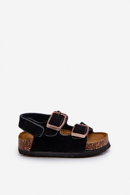 sandalias Infantiles con plataforma con cierres adhesivos en color negro Rorria
