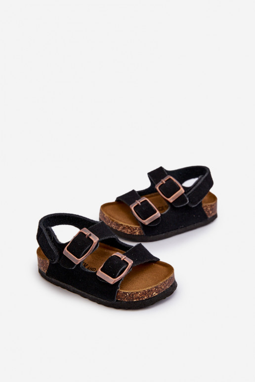 sandalias Infantiles con plataforma con cierres adhesivos en color negro Rorria