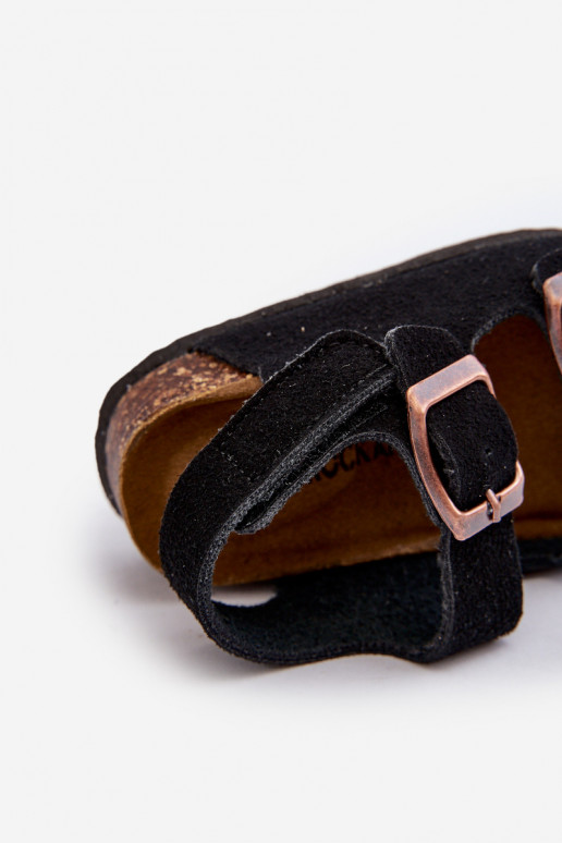 sandalias Infantiles con plataforma con cierres adhesivos en color negro Rorria