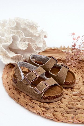 sandalias plataforma infantil con cierres adhesivos color caqui Rorria