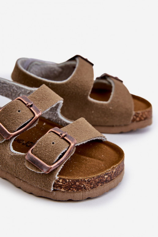 sandalias plataforma infantil con cierres adhesivos color caqui Rorria